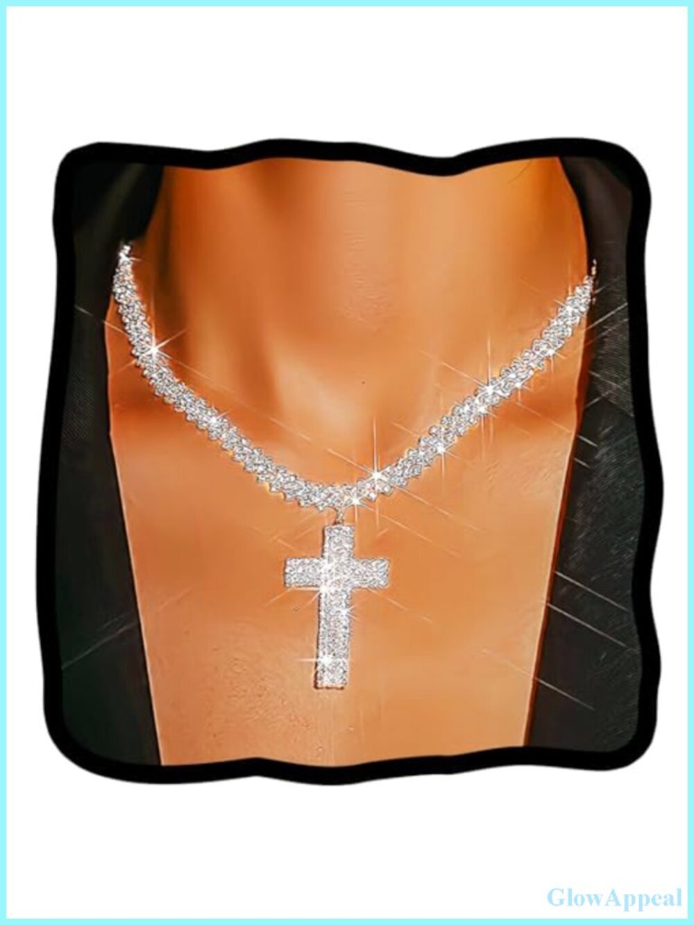 Rhinestone Cross Choker Necklace Silver Tone Statement Jewelry